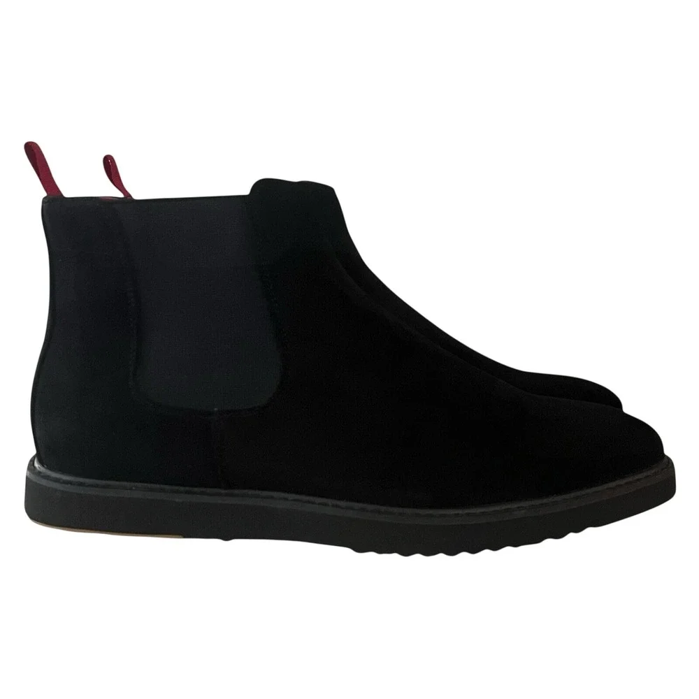 Tayno by Fernando Aldaz Mens Chelsea Boots Black‎ Suede Red Accents Size 11